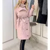 Kvinnor Down Parkas Conkor Fashion Stand Collar Women Elegant Winter Solid Tie Belt Coats Slim Button Cotton Jackets Lays Luci22