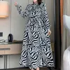Zebra Spring Dress for女性用襟長袖ハイウエストヒットカラードレス女性ファッション服210531