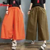 Spring Summer wide leg pants Casual Cotton Linen Solid Elastic waist Candy Colors loose calf length Trousers 210524