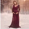 Pregnant Clothes Lace Long Sleeve Maternity Gown Dresses For Photo Shoot Sexy V Neck Pregnancy Dress Photography Pregnant Women Y0924