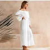 Casual jurken lente zomer maxi jurk vrouw mode zwarte slash nek kant lange mouw strand witte elegante partij voor vrouwen robe