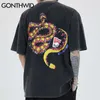 Boy Tişörtleri Harajuku Yılan Python Baskı Sıkıntılı Tees Gömlek Streetwear Erkek Hip Hop Rahat Pamuk Gevşek 210602 Tops