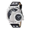 Montre-bracelets oulm 9591 Double fuseau horaire Men de décontracté Men039s montres entièrement masculin entièrement mâle regarder la mode pu argent casse masculine 5365145