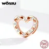 WOSTU 925 Sterling Silver Love Heart Beads Zircon Rose Gold Charm Fit Original Bracelet & Bangles Silver 925 Jewelry CQX106 Q0531