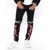 Männer Schwarze Jeans Hosen Denim Herren Streetwear Print Skeleton High Wasit Slim Bleistift Overalls