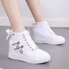 Frauen Turnschuhe Leder Zunehmende Höhe Casual Schuhe Weiß High Top Plattform Schuh Lace Up Freizeit Schuhe Zip zapatos mujer 8844N