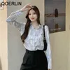 Style coréen cravate-teinture chemises femmes chemise ample femme voir à travers col rabattu boutonné hauts Blouse filles 210601