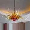 Ручной взорванный стеклянный хрустальный люстр светодиодный арт подвесные лампы Gold W100x50cm крытое освещение современное украшение гостиной