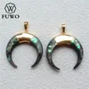 FUWO Pendentif ormeau à double corne, croissant de plage en coquille de mer rempli d'or pour la fabrication de bijoux PD555
