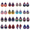 Ny tryckta flagga Teardrop Layered PU Läder Örhängen Amerikanska Independence Day Glitter Striped Drop Earrings Q0709