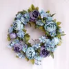 White Peony Wreath Wreath Wreath Door Wall Wall Ornament Rattan Round Garland Decoration Flower Artificial Fake Flower 201006