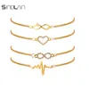 Braccialetto Sindlan Fashion 4pcs / Set Charm Crystal Digit 8 Hollow Heart Cardiogram Gold Catena Braccialetti Braccialetti per le donne Q0719