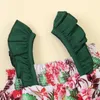 Estate Bambini Set Casual Ragazzi Cinturino verde Stampa floreale Top Pantaloni corti solidi Vestiti per ragazze carine 1-5T 210629