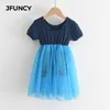 JFuncy Summer Dress Bebê Meninas Princesa Vestidos Crianças Roupas Menina Sólida Cor Retalhos Voile Voile Roupas Doces Q0716