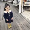 Spring Summer Korean style pure cotton yarn doll collar long sleeve dresses for girls cute kids all-match princess dress 210708