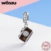 WOSTU Vintage 100% 925 Стерлинговое серебро Изображение Камеры Камеры Бусы Очарование Fit Bangle Ожерелье Подлинная S925 Украшения Изготовления Подарок CQC953 Q0531