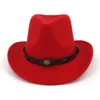 Western Cowboy Hat European US Wide Breir Woolen Jazz Met Met Lederen Versierd Trilby Fedora Hat Maat 56-58 CM