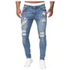 Männer Hosen Denim Hosen Jeans Casual Mantel Einfarbig Zerrissene Löcher Ausgefranste Farbverlauf Gewaschen Pantalones Hombre