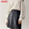 Тангада осень зима женщины черные искусственные кожаные юбки с поясом украсить молнию женской мини-юбки 4C75 211220