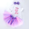 Summer Baby Girls 2-PCS Sets Dos Desenhos Animados Estrelas Carta Bow T-shirt + Tutu Saia Headwear Outfits Children Jumpsuit E7825 210610