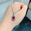 Knuriquen 6 * 8mm Symulacja Ruby Emerald Lab Diament Naszyjnik 925 Sterling Silver Kamienne Kamień Łańcuchy Drobne Kobiety Biżuteria Q0531