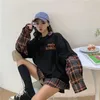 Deeptown Kawaii Hoodies estilo coreano mujeres manga larga pulóver Plaid sudadera ropa de calle de gran tamaño Kpop chándal mujer 210809