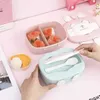 Children's Cartoon Lovely Bento Boxes Double Layer Plastic Lunch Box Food Storage Container Microwave Oven for Children School 210818