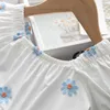 Baby tjejer casual kostymer 2021 sommar nya mode kort ärm klänningar barn söt blommig fest vestidos prinsessa kläder 3-7 y Q0716