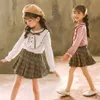 Abbigliamento per bambini Camicetta + Abito a quadri Abiti per ragazze Primavera Autunno Per abbigliamento per bambini in stile casual 210528