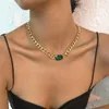 Pendant Necklaces Punk Green Gem Diamond Necklace For Women Dmerald Gold Color Chain Choker Wedding Jewelry Gifts