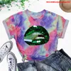 Damen T-Shirt Plus Size Tops für Frauen Red Lip Print Damen T-Shirt Sommermode Großes weibliches T-Shirt