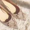 Pearl Bead Flower Wedding Shoes Woman Luxury Gold/Silver Glitter Flats 34-44 Big Size Bride Shoes Pointed Toe Chaussure Femme