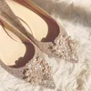 Pearl Bead Flower Wedding Shoes Woman Luxury Gold/silver Glitter Flats 34-44 Big Size Bride Shoes Pointed Toe Chaussure Femme