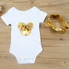 Baby Girl Clothes 3tpcs Clothing sets Cotton Baby Rompers Golden Bloomers Shorts pannband Nyfödda kläder Baby Outfits Småbarn Kids9170077