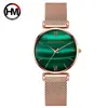 Kvinnor Mode Casual Klockor Grön Malachite Dial Dames Japansk Quartz Armbandsur Rostfritt Stål Rem Vattentät Klockor 210310