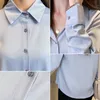 Camisa de seda mulheres camisas de manga longa feminina camisa branca mulher blusa de seda plus size mulher casual mulher sólida camisetas básicas 210308