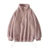 Turtleneck Furry Sweatshirt Women Winter Casual Plush Faux Fur Coat Vintage Thick Korean Zipper Keep Warm Hoodies Tops 210925