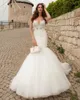 Graceful Mermaid Lace Wedding Dresses Spaghetti Straps Bridal Gowns Backless Sweep Train Trumpet Tulle robe de mariée