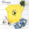 ELIIIYA T-shirt surdimensionné Bee Happy Print T-shirt T-shirt Femmes Vêtements d'été lâche Tee drôle T-shirts T-shirts 4XL 5XL Femme 210306