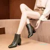 Dress Shoes Ladies High Heels Thick PU Solid Color Pointed Toe Boots Side Zipper Low Top Women