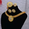 Collier de boucles d'oreilles Dubai Gold 24k Bijoux Ensembles pour femmes Africain Bridal Zircon Stone Gifts Party Ring Bracelet Set8384980