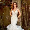 Luxury White Lace Applique Bridal Gown Aso Ebi Prinsessan Beaded Church Lager Ruffles Chapel Train Långärmade Snören Lace-up Arabiska Bröllopsklänningar