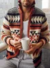 Drop Men's casual jacquard cardigan jacket long sleeve lapel loose knit sweater 210918