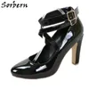 Sorbern Czarny Błyszczący Kobiety Sukienka Buty Vintage Okrągłe Toe Blok High Heel Pompa Chunky Heeled Multi Colors