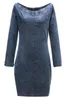 Robes décontractées printemps Denim pour femmes bleu à manches longues taille haute paquet hanche robe de soirée mode élastique mince Robes femme vêtements