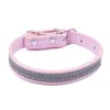 Dog Collar Leashes Reflekterande Krage Mode Rosa Blå Vit Grön PU Läder För Små Medium Hundar Chihuahua Yorkie Storlek S M L