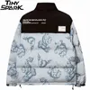 Hip Hop Patchwork Parka Ceket Erkek Streetwear Komik Ayı Ceket Harajuku Pamuk Kış Yastıklı Ceket Kaban Sıcak Dış Giyim 211204