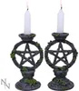 Nemesis Now Lot de 2 Bougeoirs Wiccan Pentagram Bougeoir 15 cm Noir, Résine