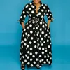 Plus Size Jurken Zwart En Wit Polka Jurk 4xl 5xl Vloer Lengte Lange Mouwen Single Breasted Herfst Mode Party diner