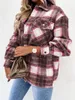 Womens Ladies Fleece Checked Plaid Shacket Jacket Winter Button Coat Outwear Top